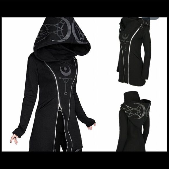 Gothic Hoodie Jacket with pockets and double zippers. - Picture 1 of 10